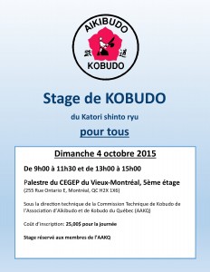 Affiche stage kobudo du 4 octobre 2015